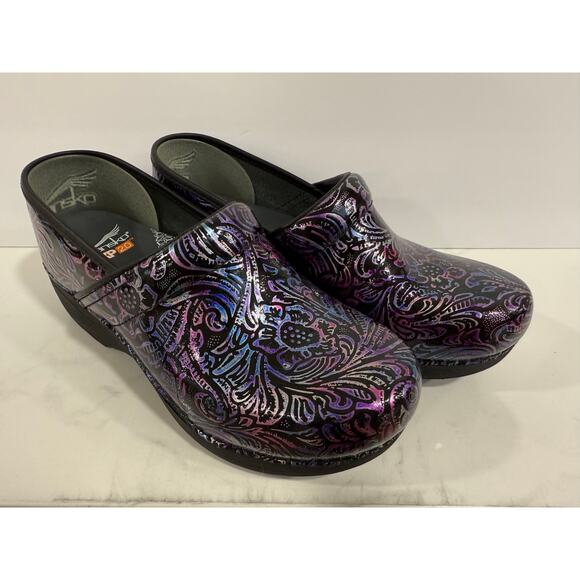 Dansko XP 2.0 Clogs 39 Floral Paisley Patent Nursing Work Comfort Purple - Picture 11 of 12